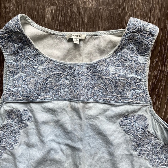 Light blue chambray embroidered sleeveless dress. Medium - Picture 4 of 12